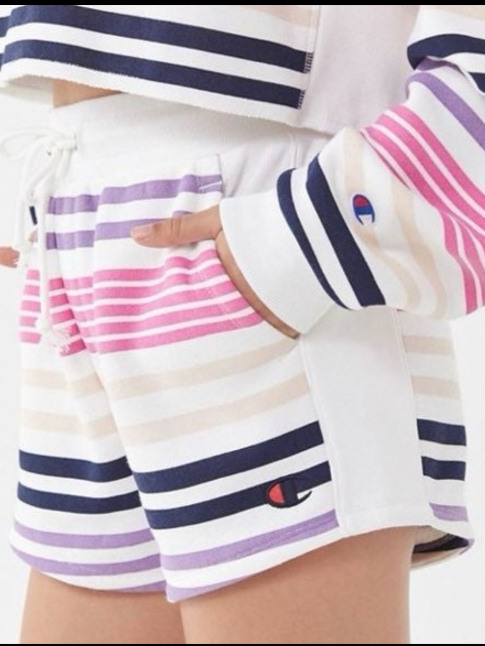 CHAMPION x UO Striped Drawstring Reverse Weave Shorts